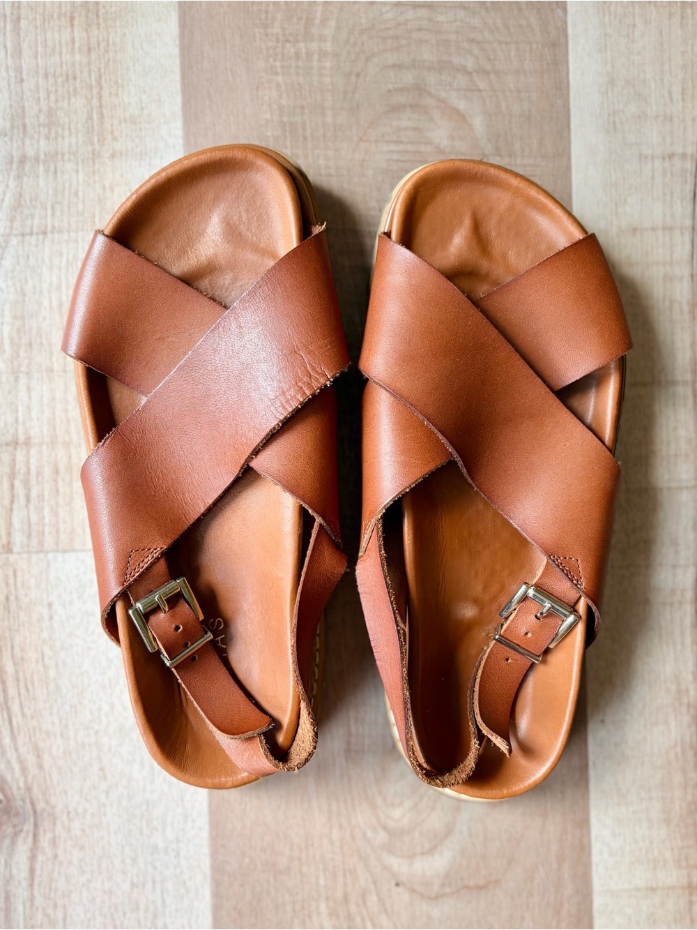 Alohas Marshmellow Women’s Brown Leather Crisscross Sandals Size 8.5 - Picture 2 of 10